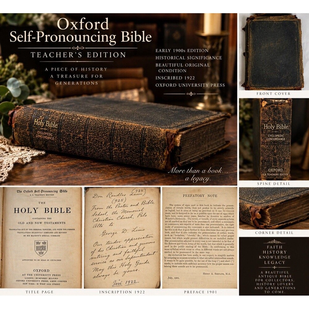 Oxford University Press Self-Pronouncing Bible Teacher's Ed Leather Signed 1901